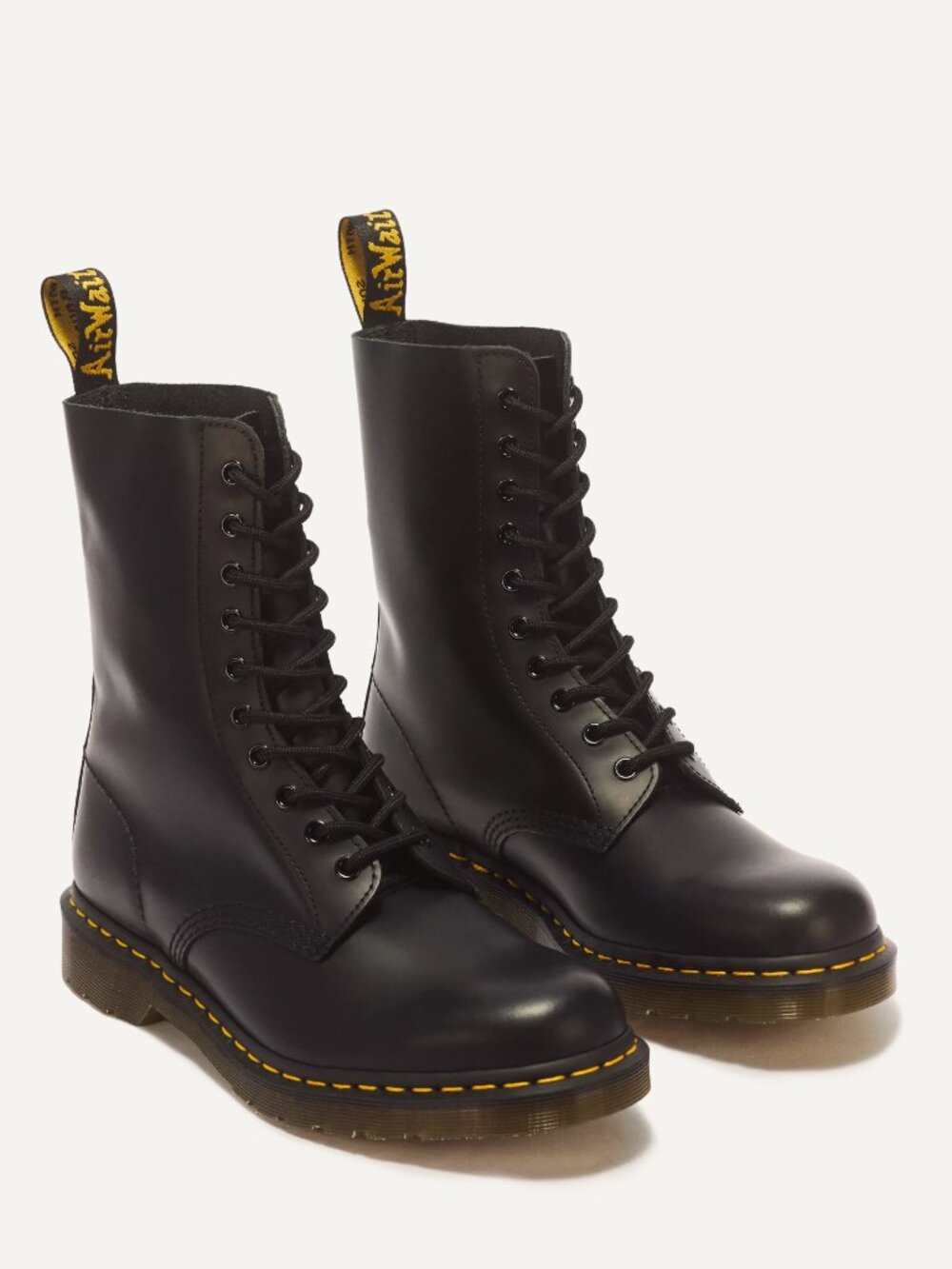 Dr. Martens 1490 Black Smooth Leather 10-Eye Boots | Size 8